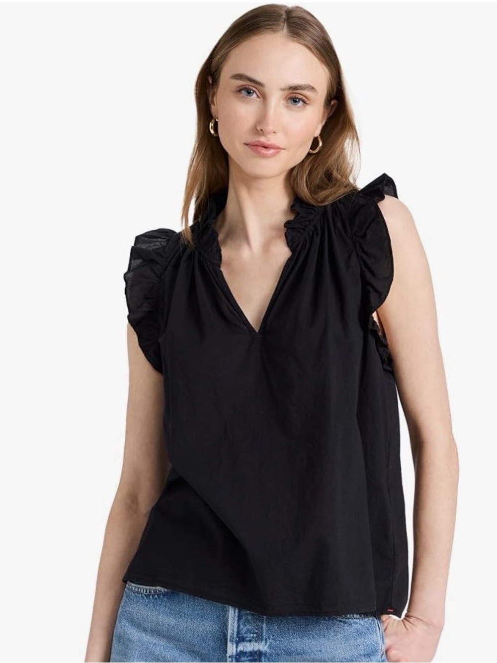 XiRENA Black Ruffle-Shoulder V-Neck Blouse Bex Top